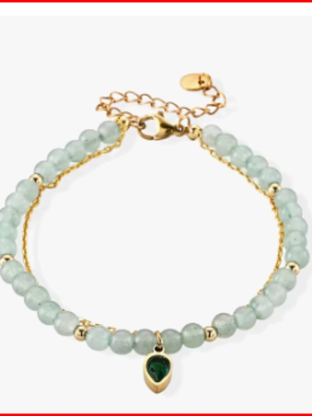 Green Aventurine and Green Glass Beaded Stretch Bracelet in Silvertone